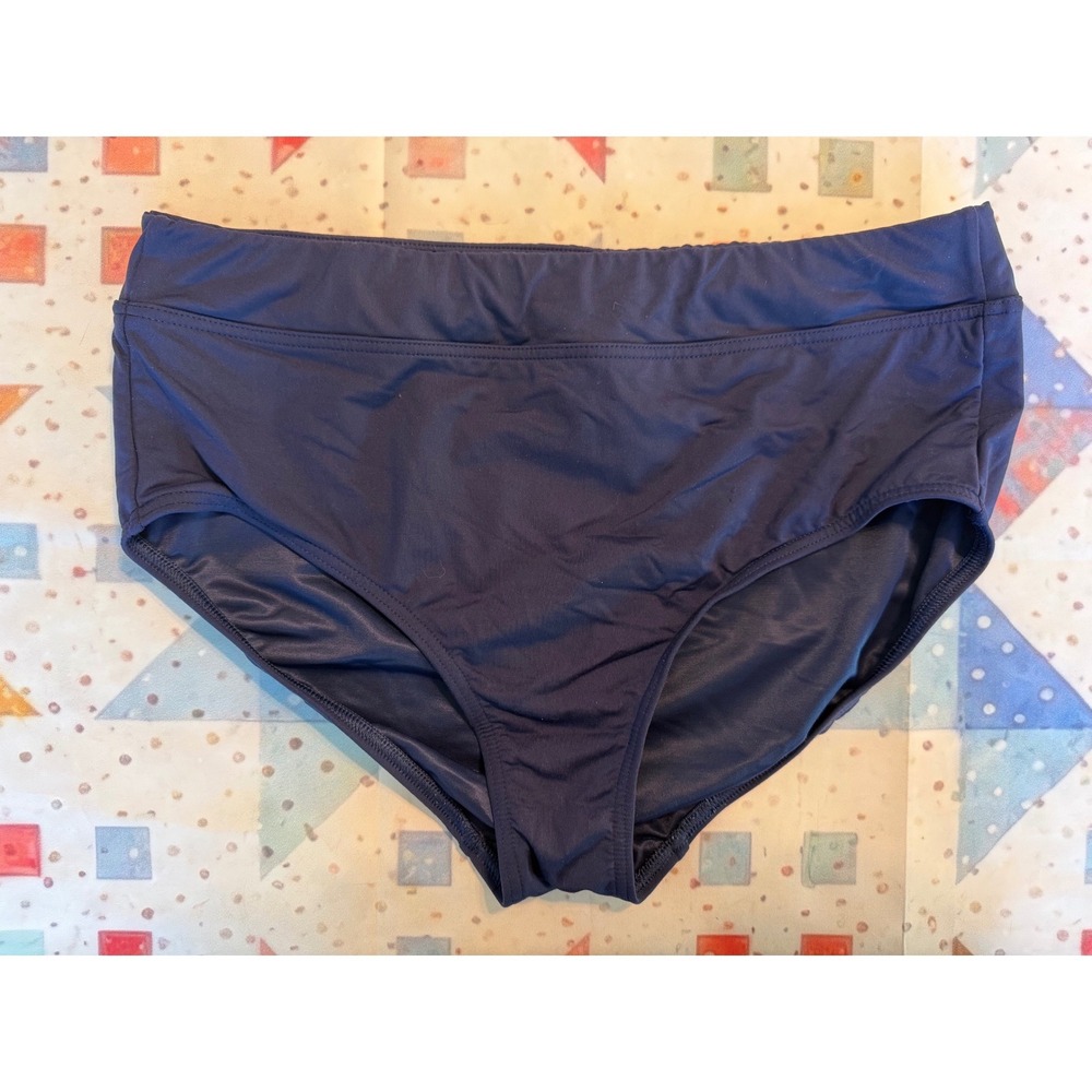 Lands End Navy Blue Swim Bottoms Size 12 Solid Nylon Spandex RN 62830